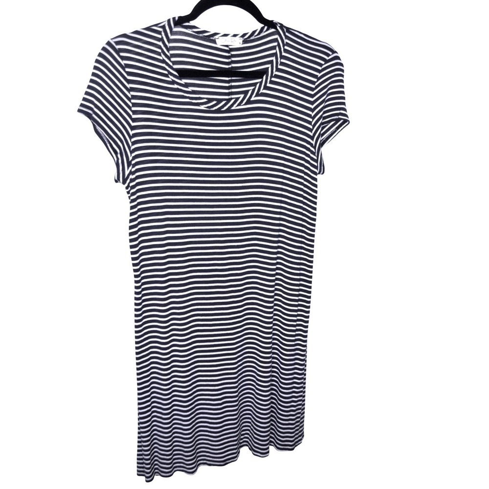 Olivia Rae T-Shirt Dress White-Navy Blue Stripes Loose Fit SKU250
